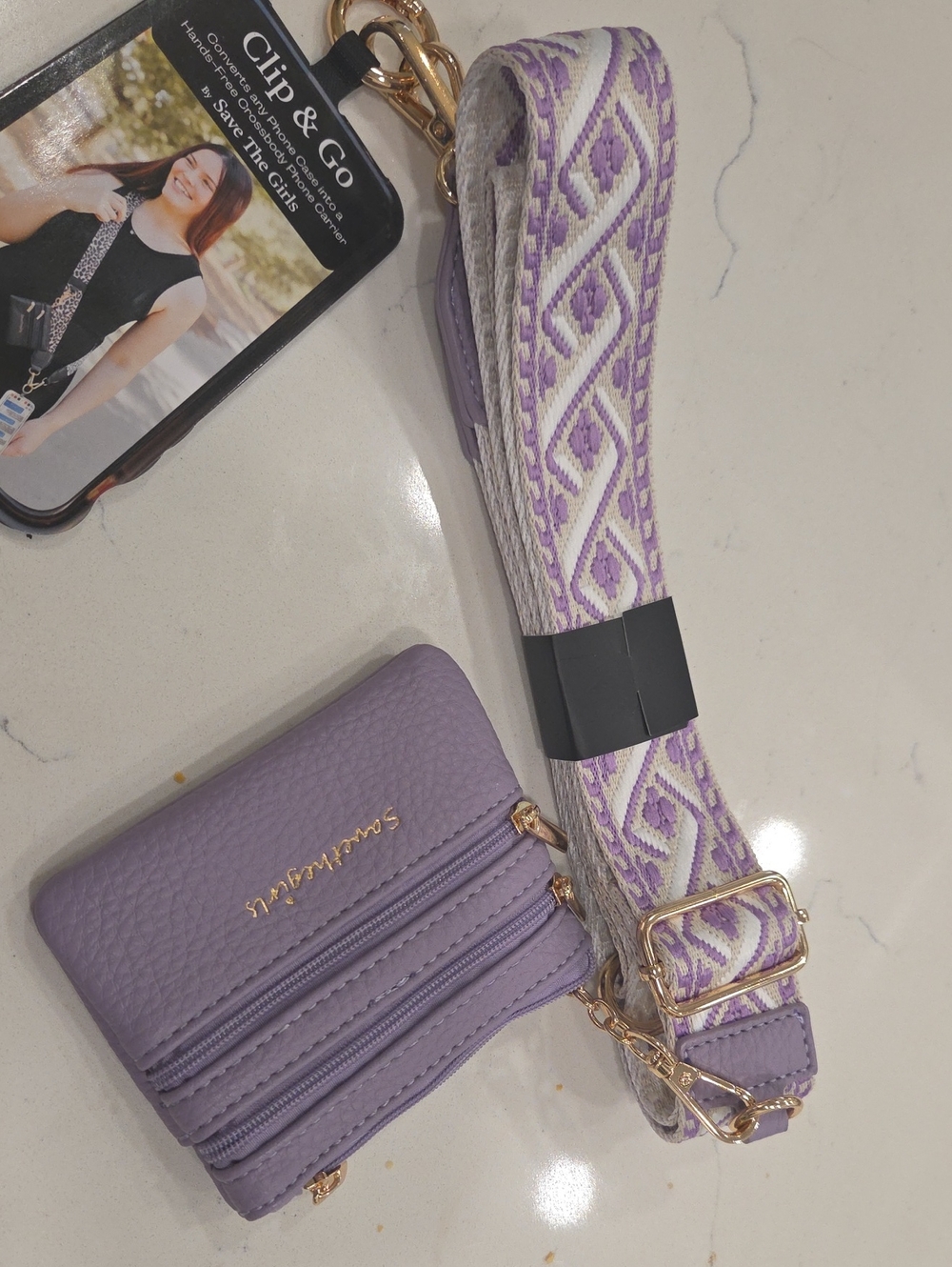 Save The Girls Lavender Patterned Crossbody Strap with Lavender Coin Pouch